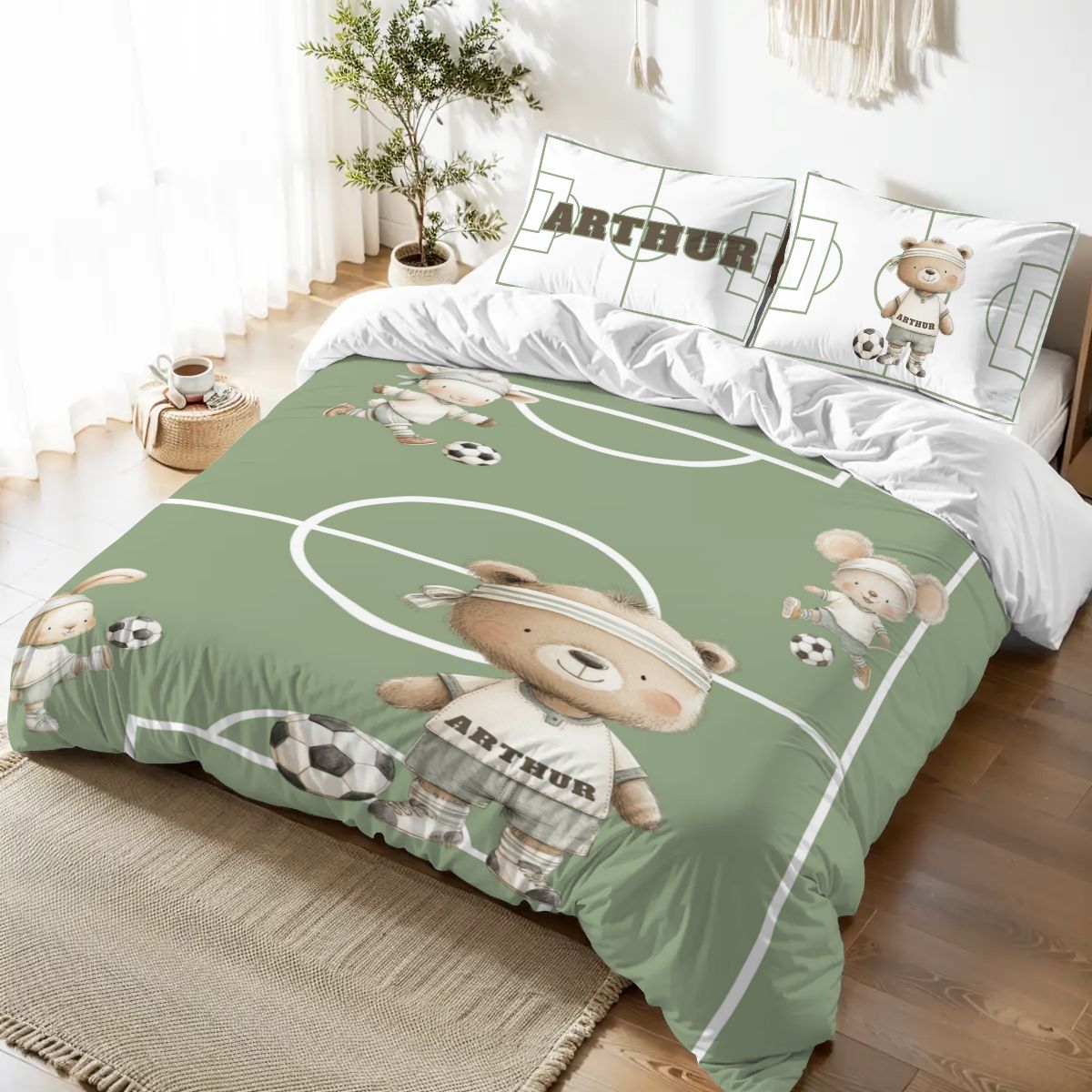 Personalized Bear Soccer Bedding Set for Boys