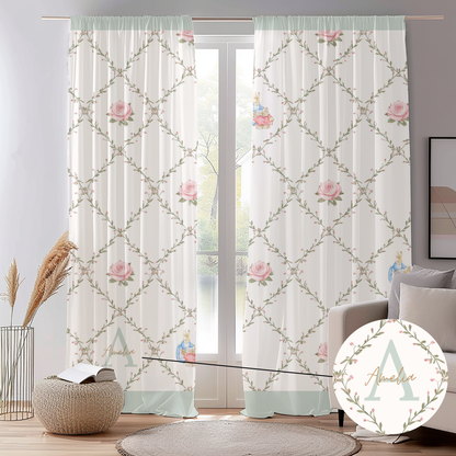 Personalized Vintage Rabbit Curtains – Custom Name Kids Room Decor