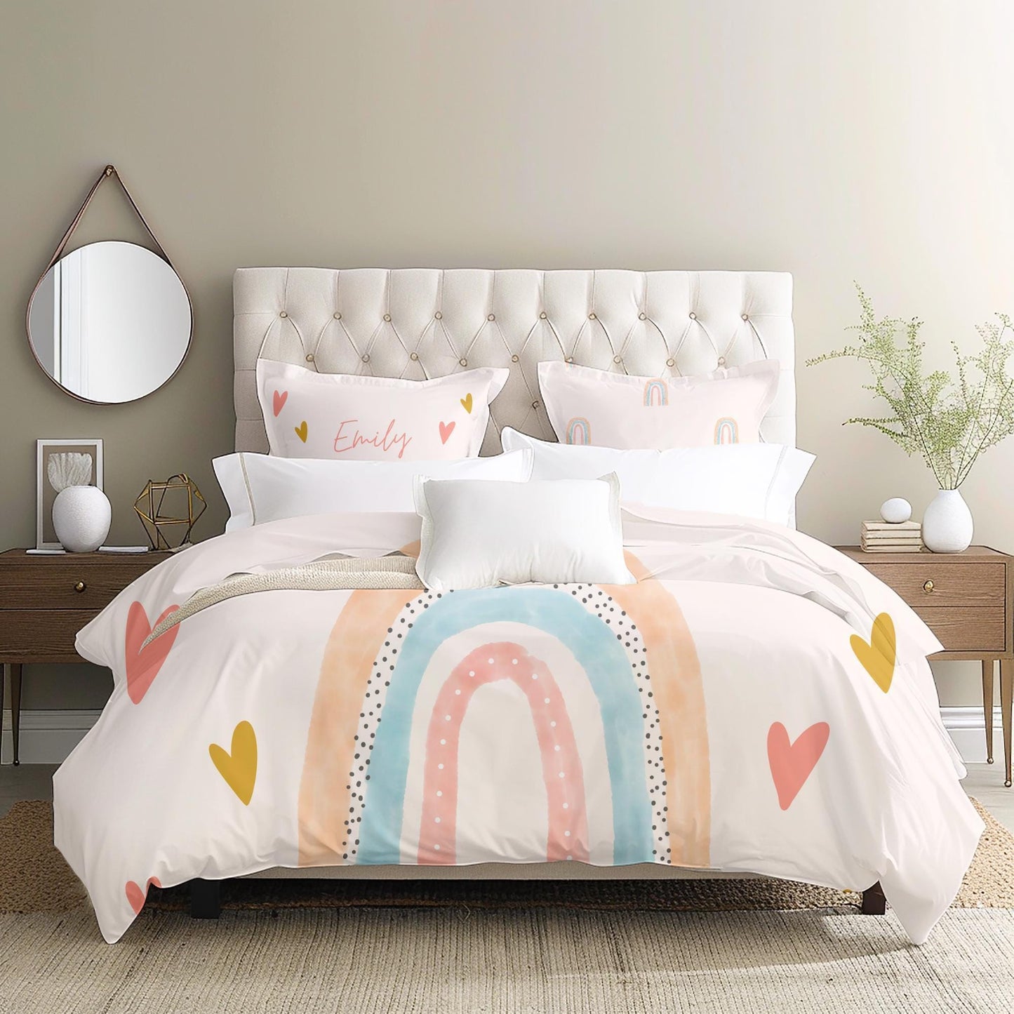 Rainbow Personalized bedding set, Duvet Cover Set - Baby Custom Bedding, Housewarming Gift, Kids Custom bed, Pink Kids Bedding,Birthday gift