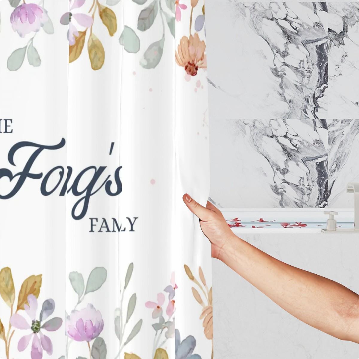 Personalized Floral Shower Curtain – Custom Name Bathroom Decor for Couples, Wedding or Housewarming Gift