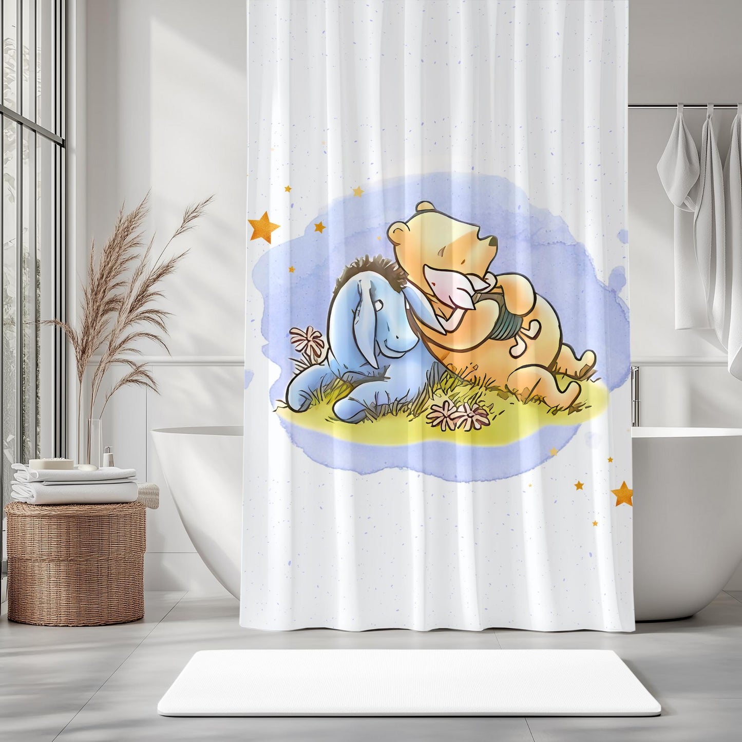 Winnie the Pooh Shower Curtain with Piglet & Eeyore – Cute Kids Bathroom & Nursery Decor