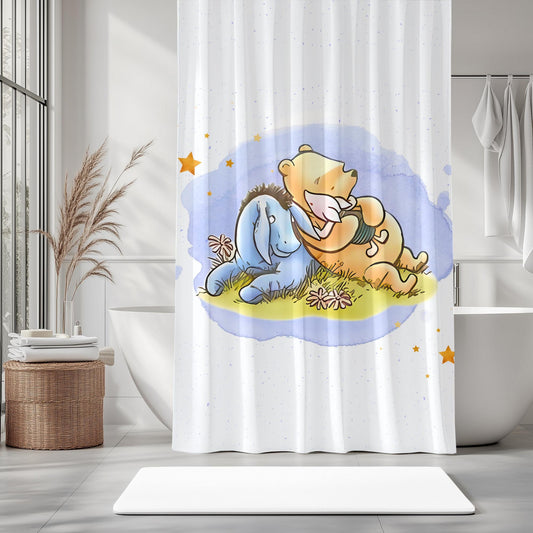 Winnie the Pooh Shower Curtain with Piglet & Eeyore – Cute Kids Bathroom & Nursery Decor