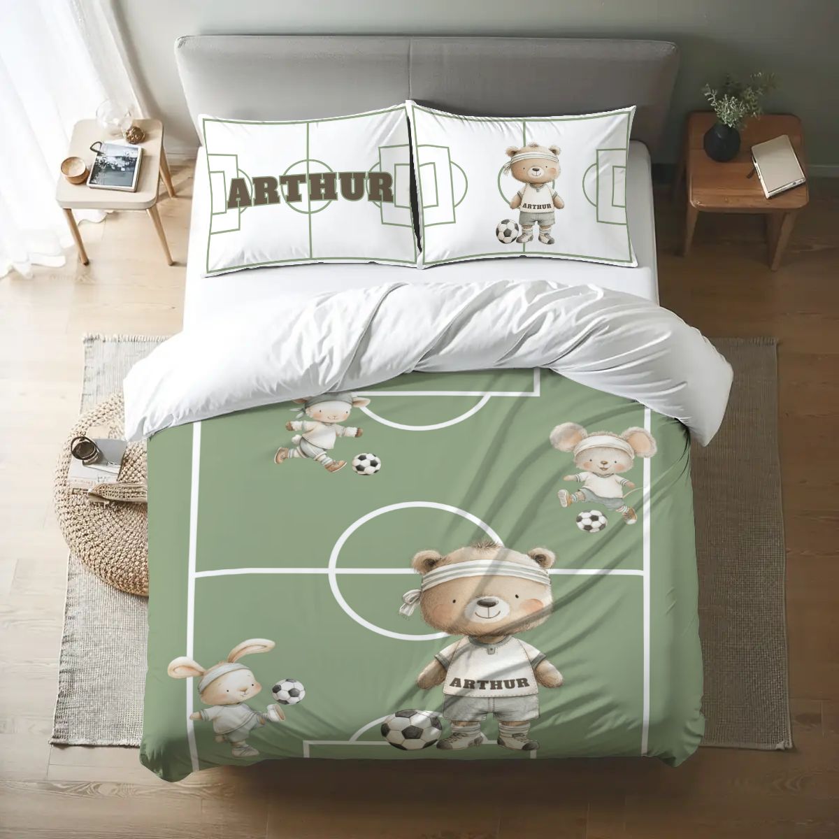 Personalized Bear Soccer Bedding Set for Boys