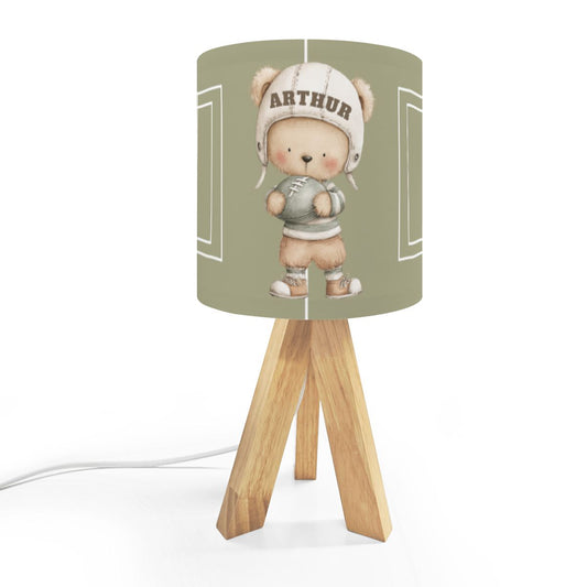 Personalized American Football Bear Tripod Table Lamp | Cozy Nursery