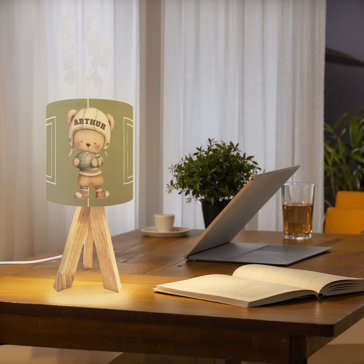 American Football Bear Tripod Table Lamp | Cozy Nursery
