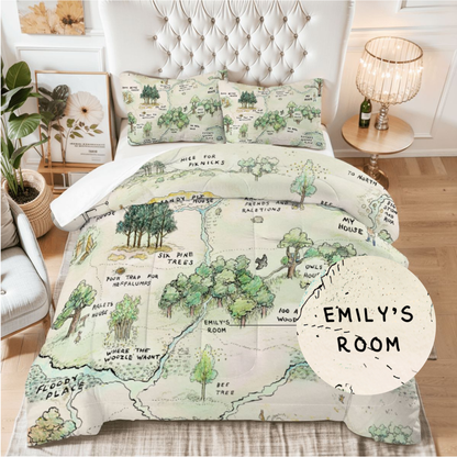 Personalized Winnie the Pooh Map Duvet Cover Set