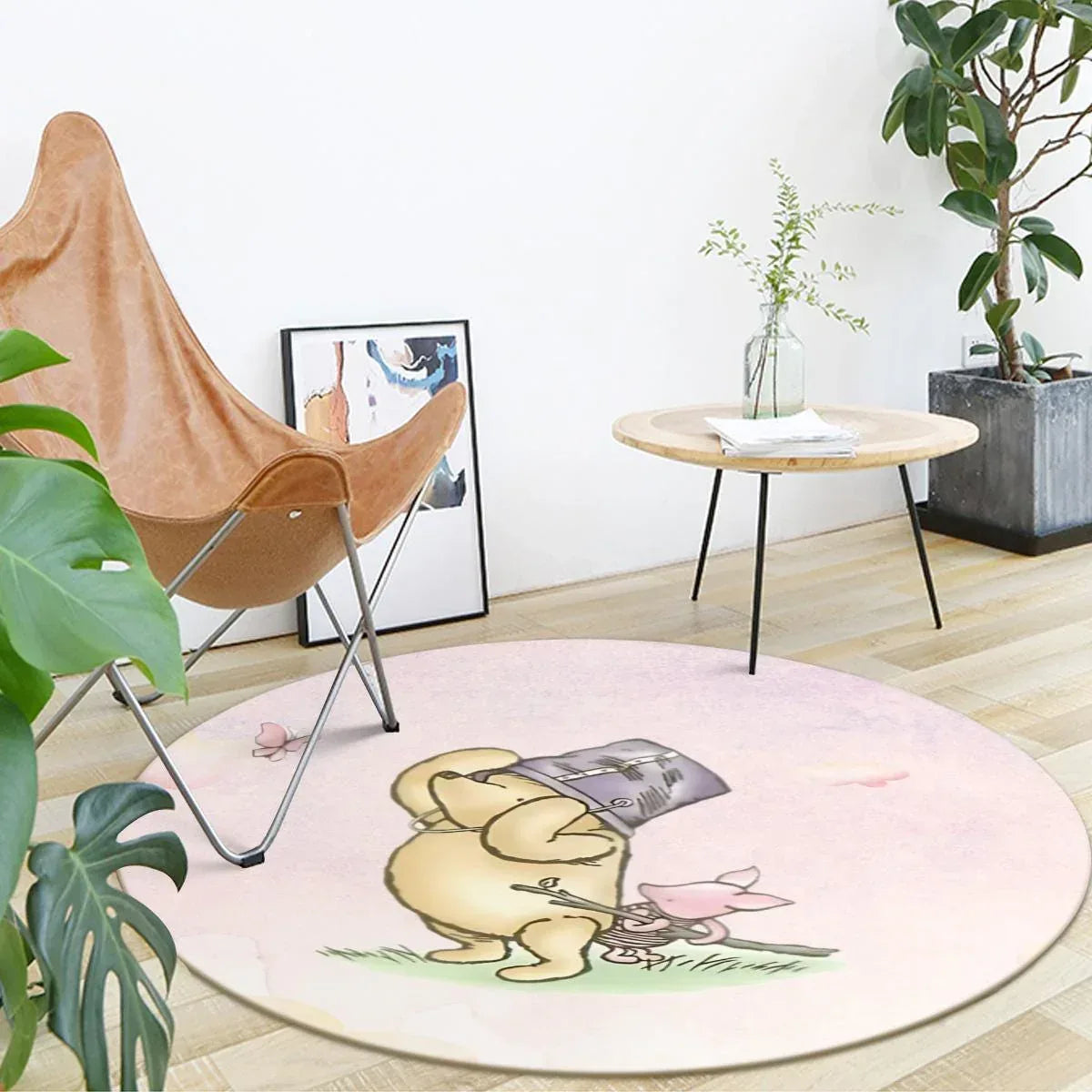 Round Pooh and Piglet play mat, cozy and soft floor decor for toddler room.