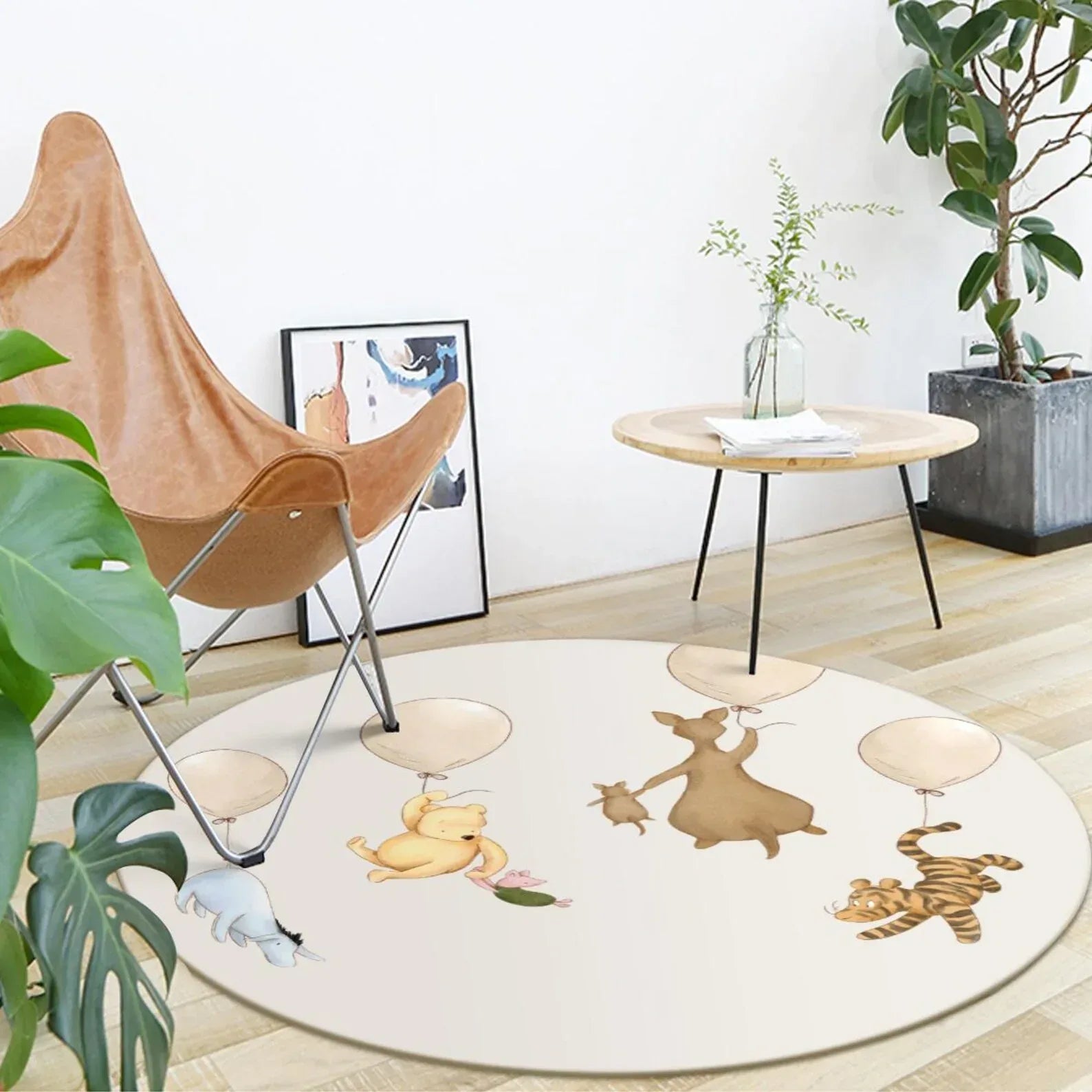 Round Pooh and friends play mat, cozy and soft floor decor for toddlers.