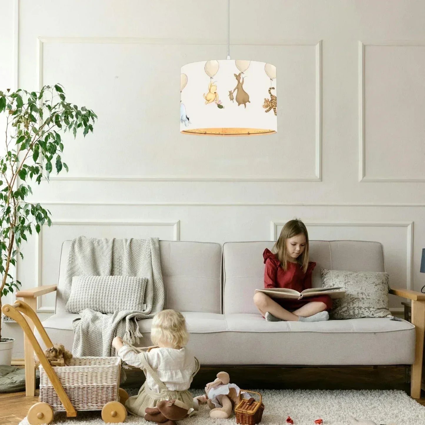 Winnie the Pooh and friends balloon round nursery ceiling light, fun kids floor decor.