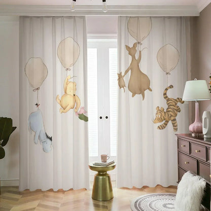 Winnie the Pooh and friends balloon round nursery curtain, fun kids floor decor.