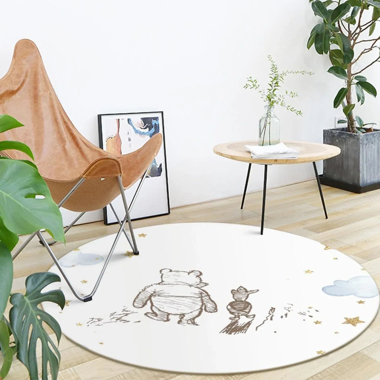 Folded Winnie the Pooh Dream nursery rug, eco-conscious handmade floor accent.