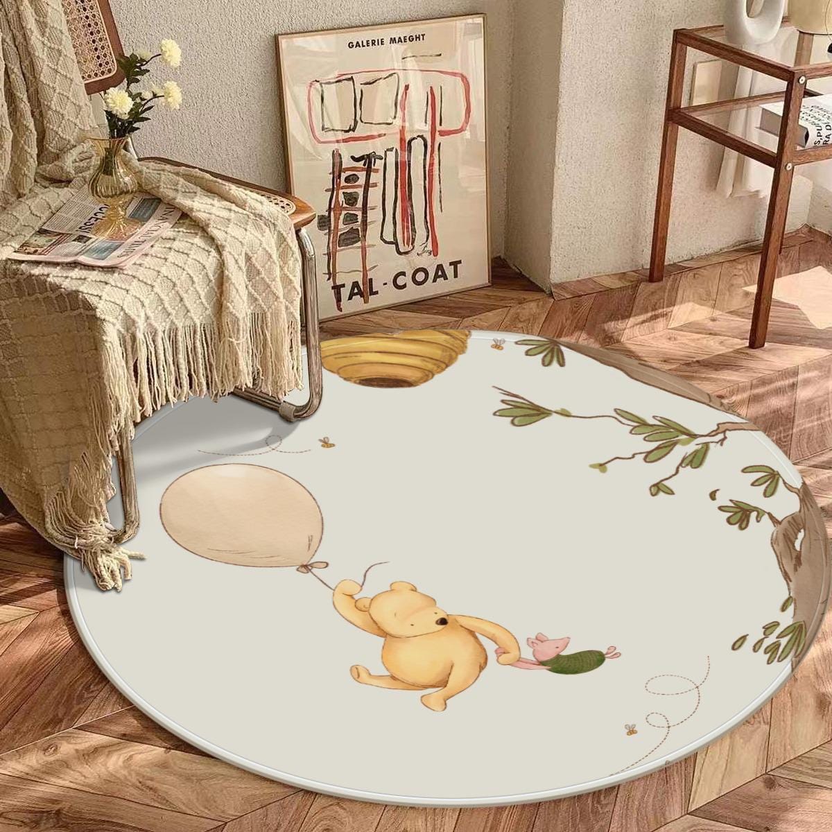 Winnie the Pooh Kids Rug - Round Nursery Play Mat - Playroom Decor