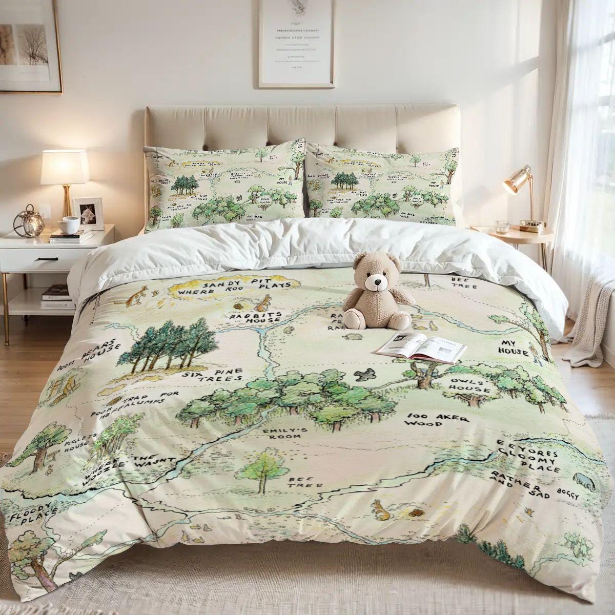 Personalized Winnie the Pooh Map Duvet Cover Set