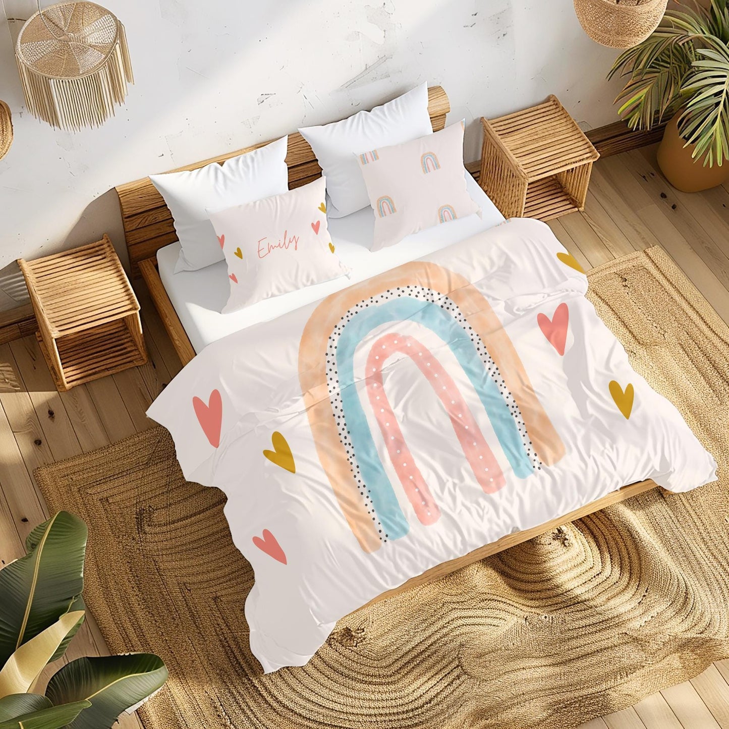 Rainbow Personalized bedding set, Duvet Cover Set - Baby Custom Bedding, Housewarming Gift, Kids Custom bed, Pink Kids Bedding,Birthday gift