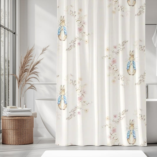 Peter Rabbit Shower Curtain – Vintage Floral Bathroom Decor for Kids, Baby, or Toddler Room
