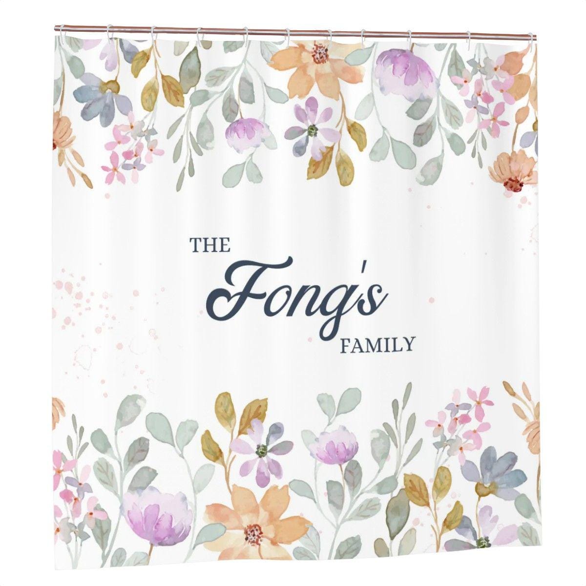 Personalized Floral Shower Curtain – Custom Name Bathroom Decor for Couples, Wedding or Housewarming Gift