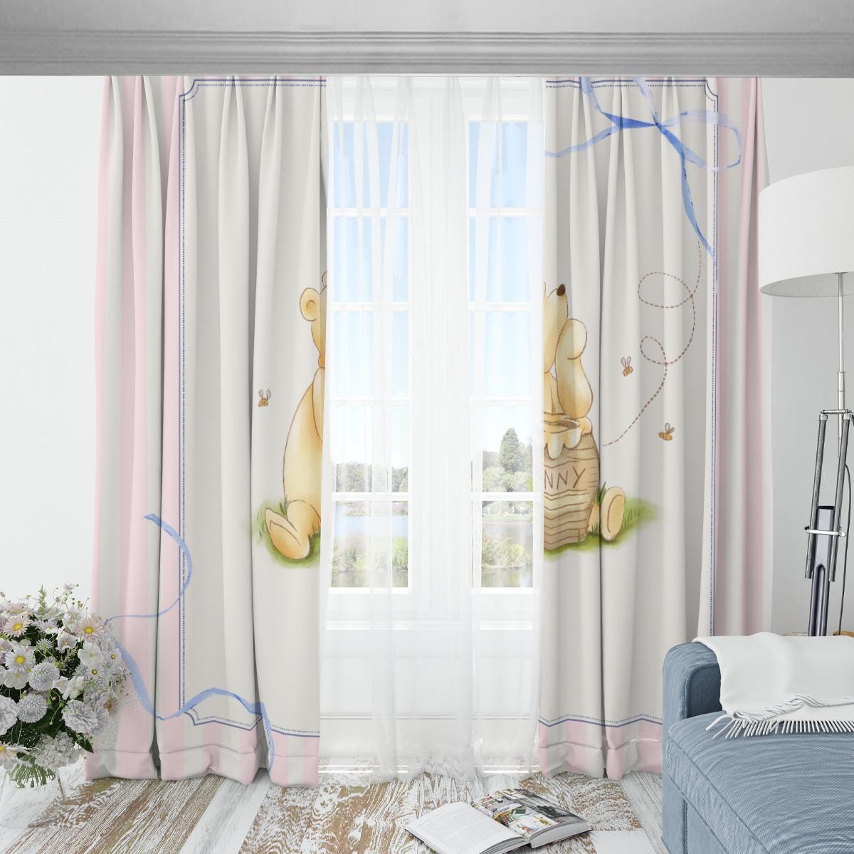 Winnie the Pooh and Ribbon Blackout Nursery Curtains