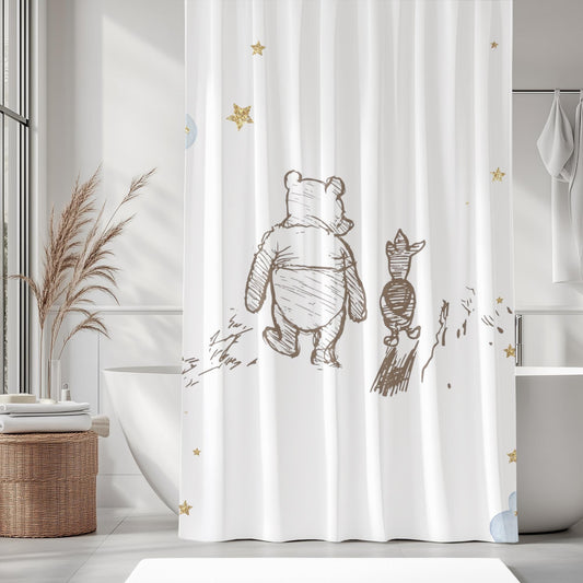 Winnie the Pooh Shower Curtain Vintage Floral Kids Bathroom Decor