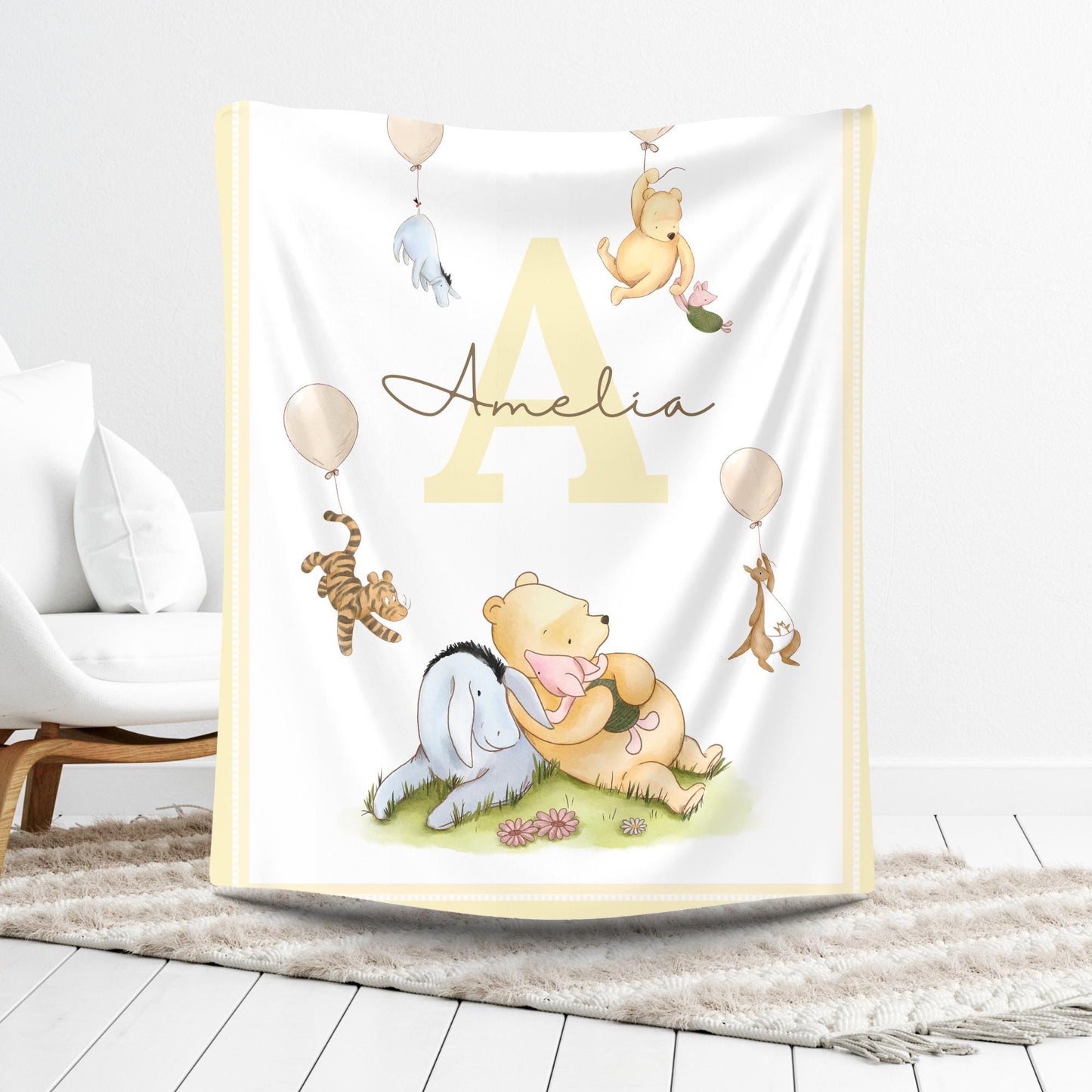 Winnie the Pooh Baby Blanket - Personalized Disney Gift, Soft Plush Winnie the Pooh Baby Swaddle, Plush Blanket, Couch Throw Gift