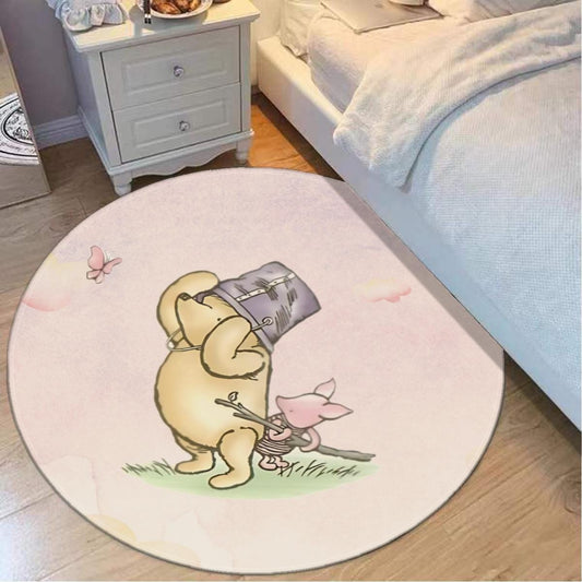 Personalized Winnie the Pooh Nursery Rug – Custom Name Round Area Rug, Gender-Neutral Baby Shower Gift