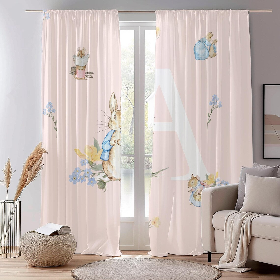 Personalized Vintage Rabbit Curtains for Kids Room