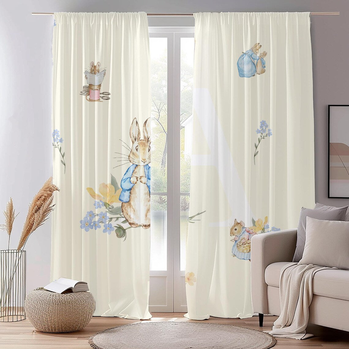 Personalized Vintage Rabbit Curtains for Kids Room