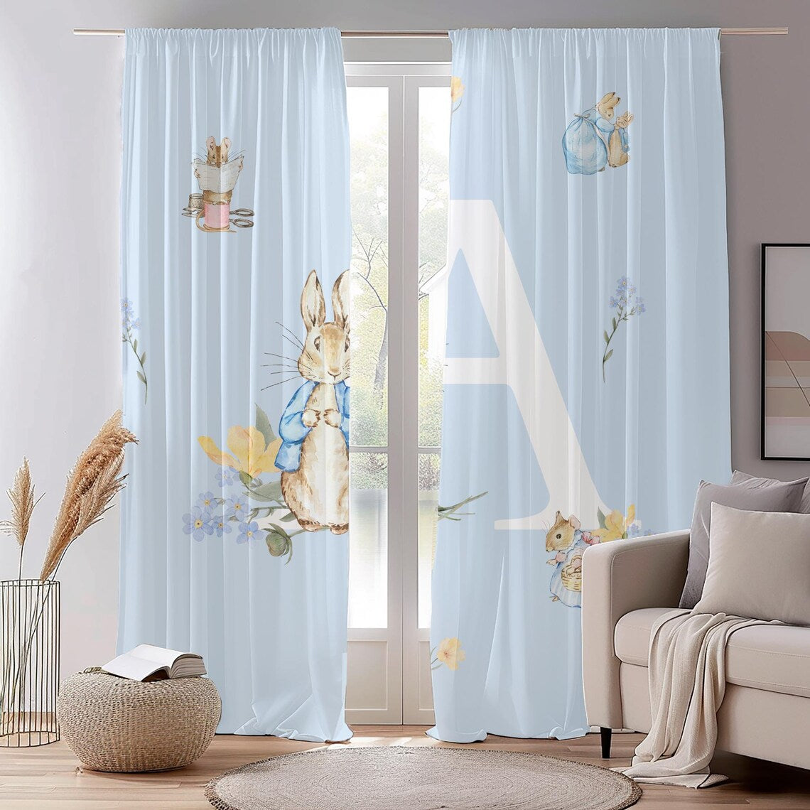 Personalized Vintage Rabbit Curtains for Kids Room