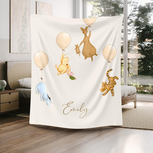 Personalized Winnie the Pooh Baby Blanket - Custom Baby Shower Gift