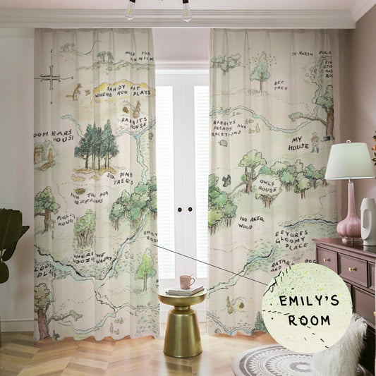 Blackout Curtains Custom Name Curtains, Personalized Winnie the Pooh map Curtains
