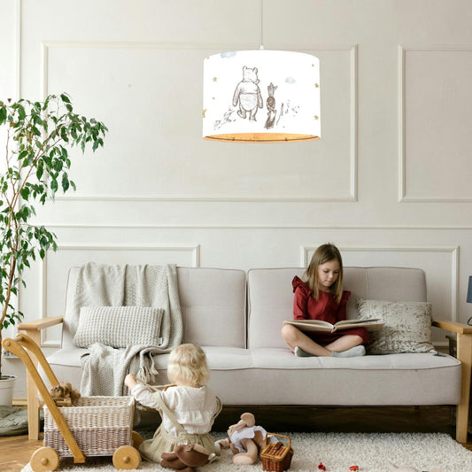 Winnie the Pooh Pendant Light – Vintage-Inspired Plug-In Linen Lamp for Kids Room
