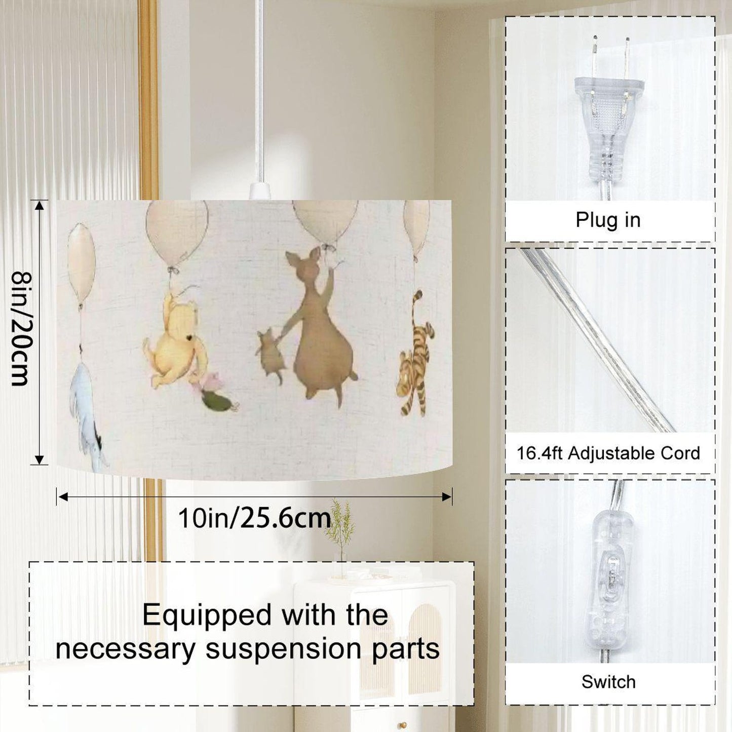 Winnie the Pooh, Tigger, Eeyore, Roo Pendant Light