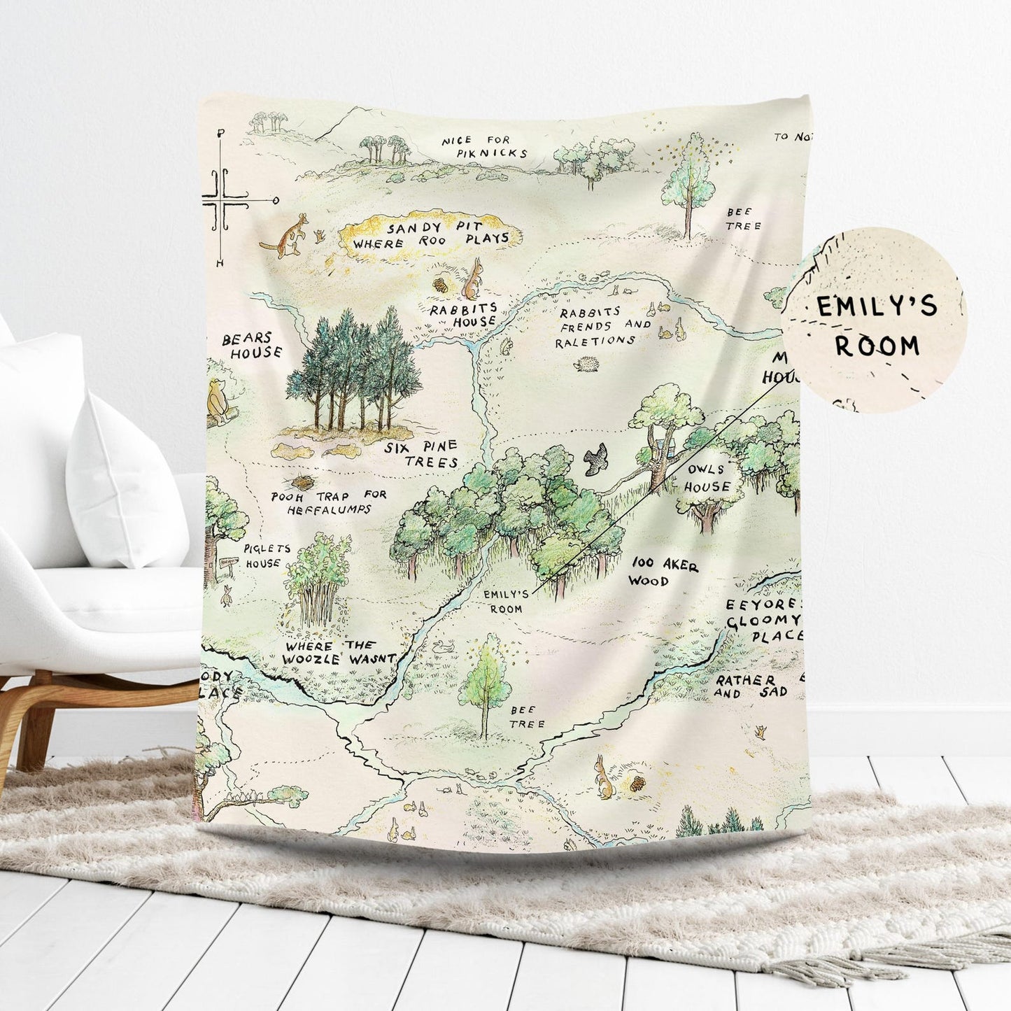 Winnie the Pooh Map Blanket – Personalized Woodland Throw