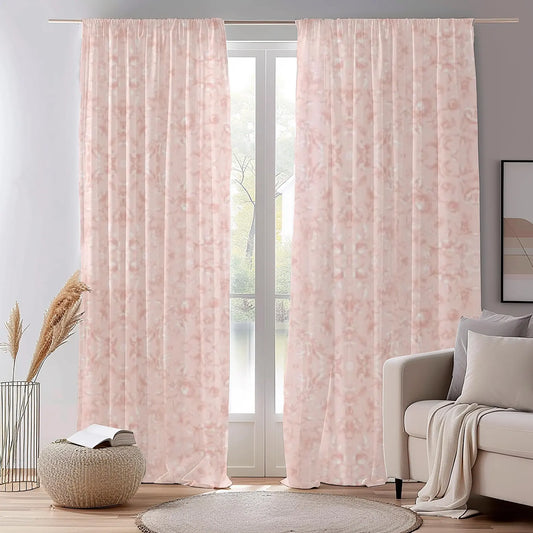Pink Peony Chinoiserie Curtains, Floral Cottage Window Drapes Decor