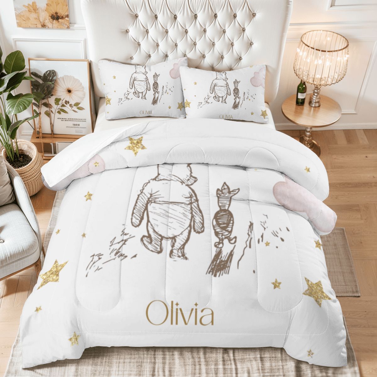 Personalized Winnie the Pooh Dream Duvet Cover Set — Custom Name Kids Bedding, Nursery Gift