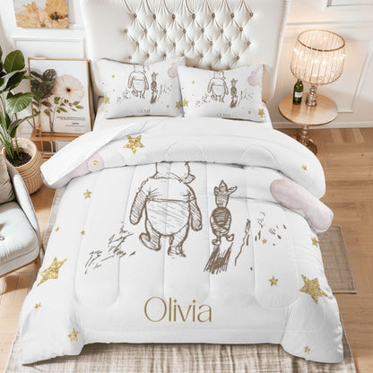 Personalized Winnie the Pooh Dream Duvet Cover Set — Custom Name Kids Bedding, Nursery Gift