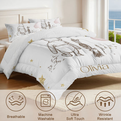Personalized Winnie the Pooh Dream Duvet Cover Set — Custom Name Kids Bedding, Nursery Gift