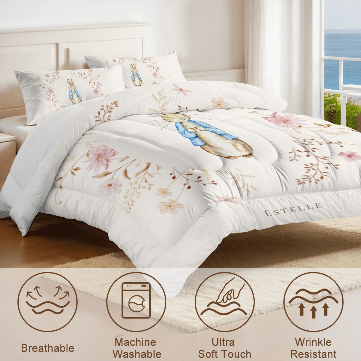 Floral Bunny Bedding Duvet Set