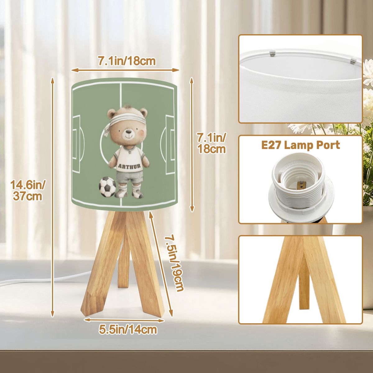 Soccer Bear Tripod Table Lamp | Cozy Nursery