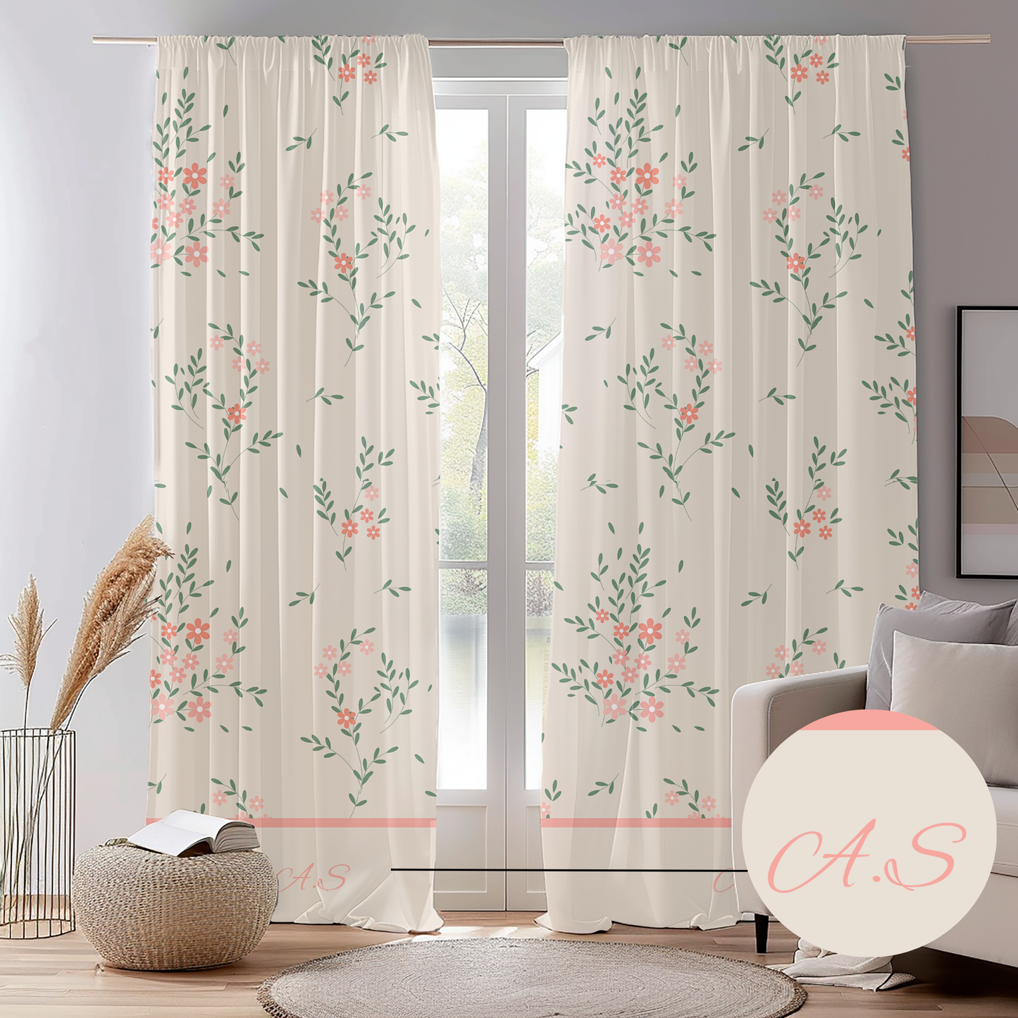 Personalized Cute Bunny Floral Curtains