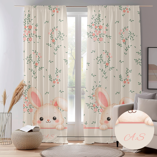 Personalized Cute Bunny Floral Curtains