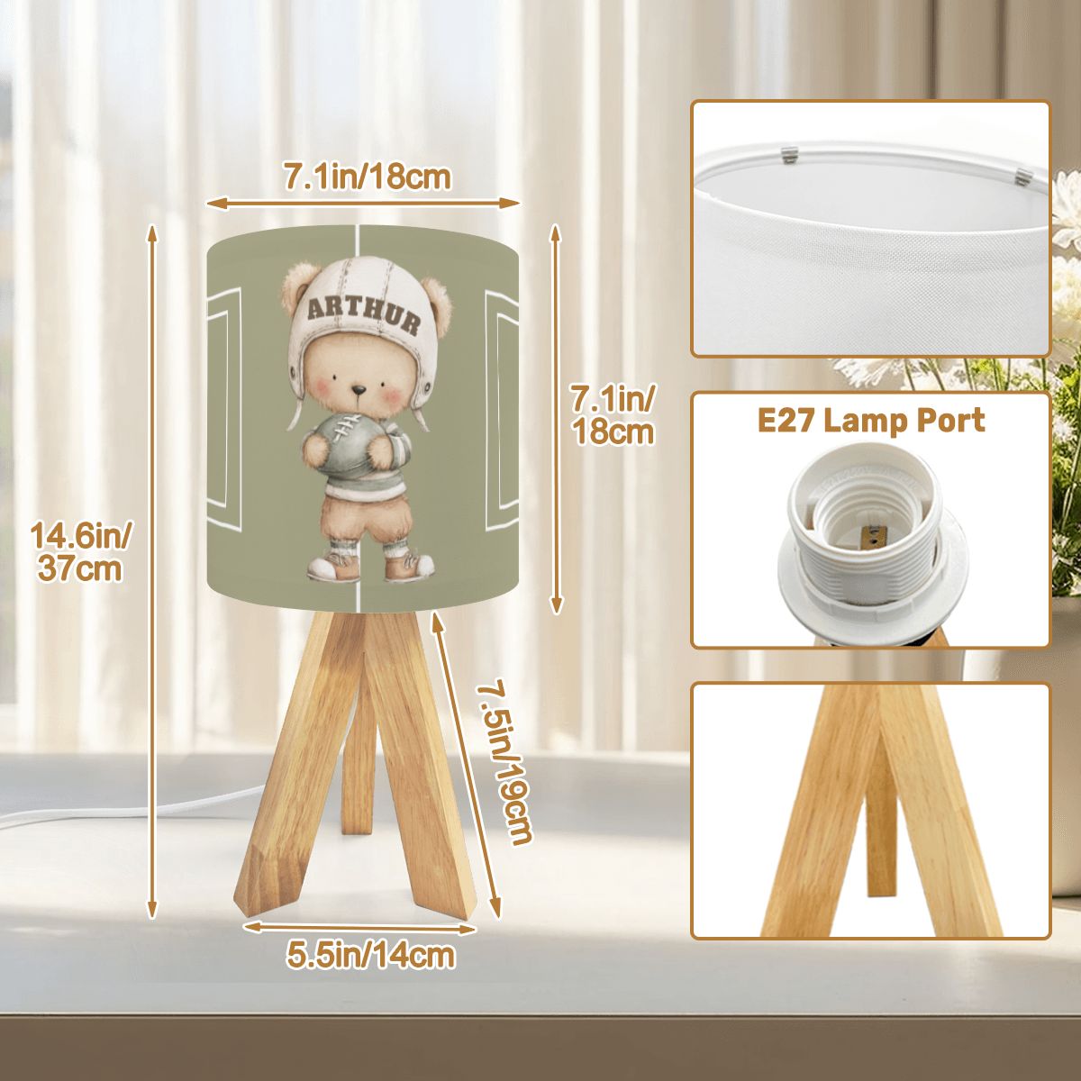 American Football Bear Tripod Table Lamp | Cozy Nursery