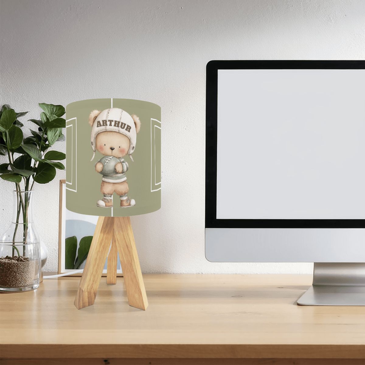 American Football Bear Tripod Table Lamp | Cozy Nursery